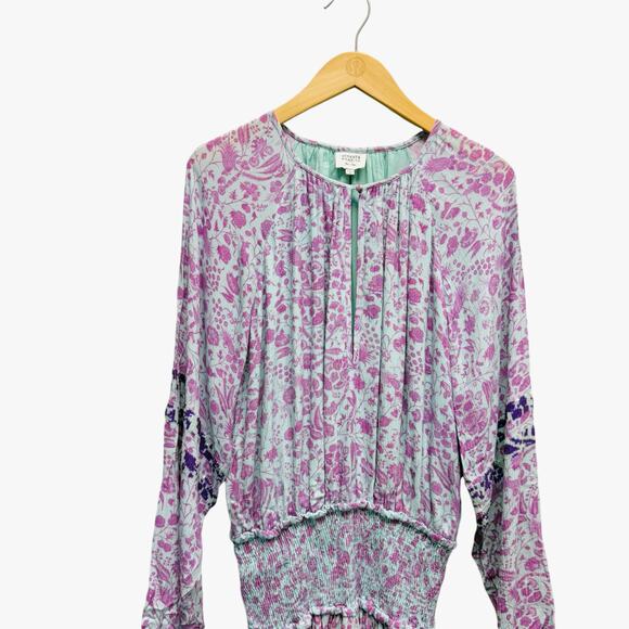 Hemant & Nandita Layla Smocked Waist Mini Dress Purple Size Small - Picture 4 of 9